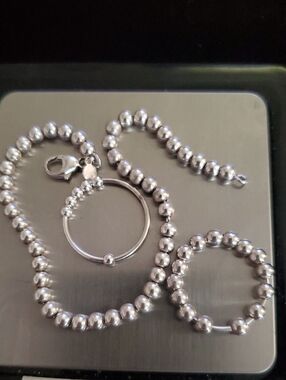 925 Italy Sterling Braceletand Rings Ball Bead 7.5Inch
